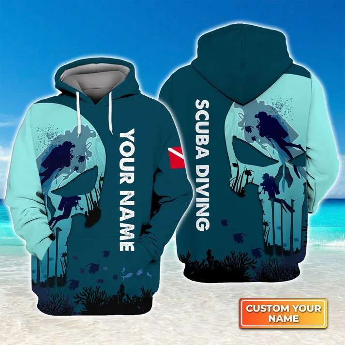 3D All Over Print Scuba Diving Skull Reaper Personalized 3D Sweatshirt Zip Hoodie Bomber