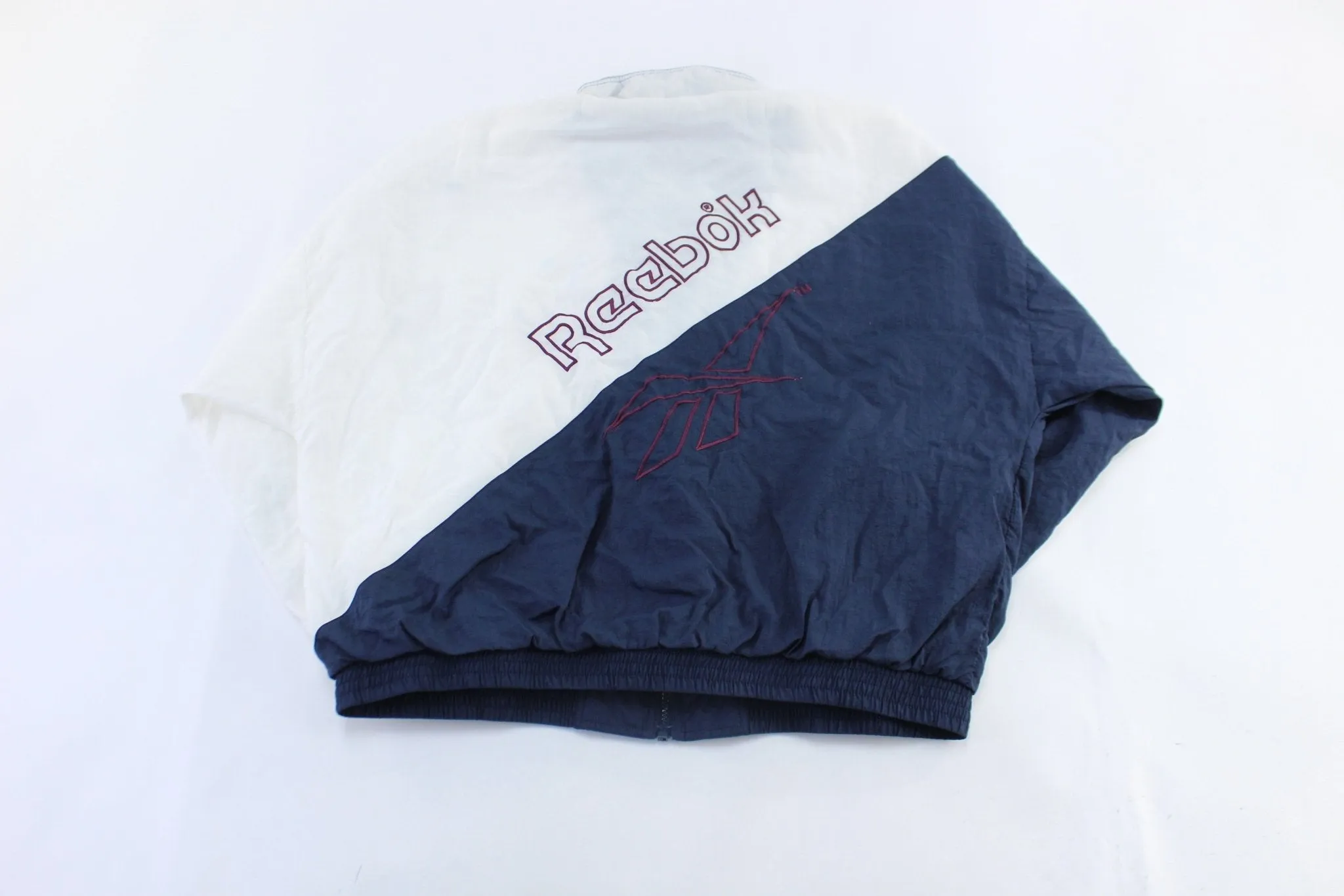 90's Reebok Embroidered Logo Blue & White Slip Zip Up Jacket