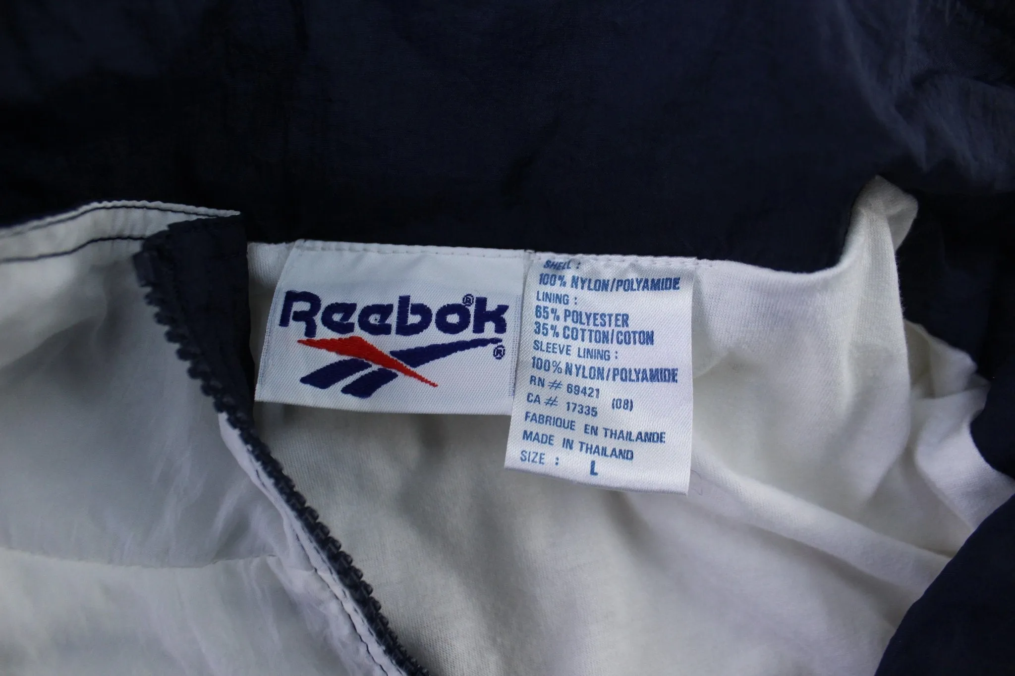 90's Reebok Embroidered Logo Blue & White Slip Zip Up Jacket