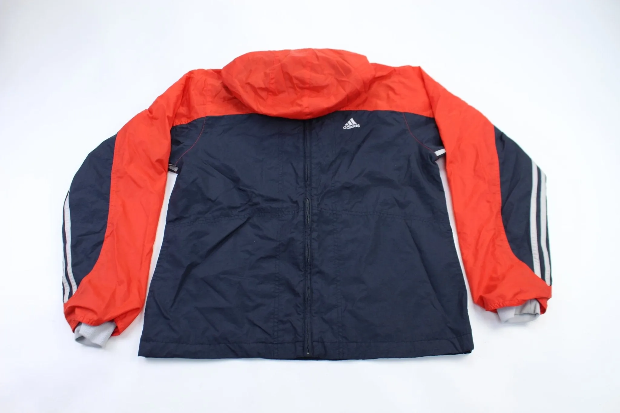 Adidas Embroidered Logo Red & Navy Blue Striped Jacket