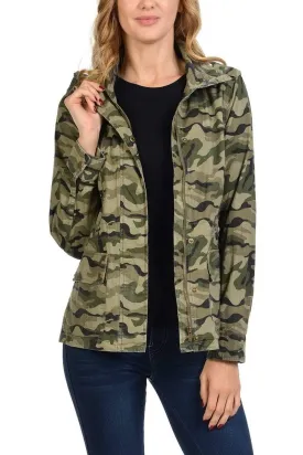 Auliné Collection Women's Drawstring Utility Anorak Military Camo Jacket