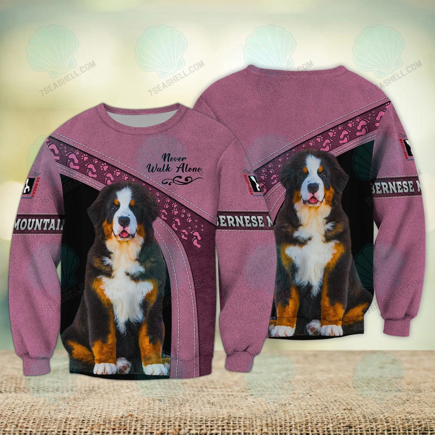 Bernese Mountain Pink Never Walk Alone 3D Full Print Sweatshirt Christmas Shirts