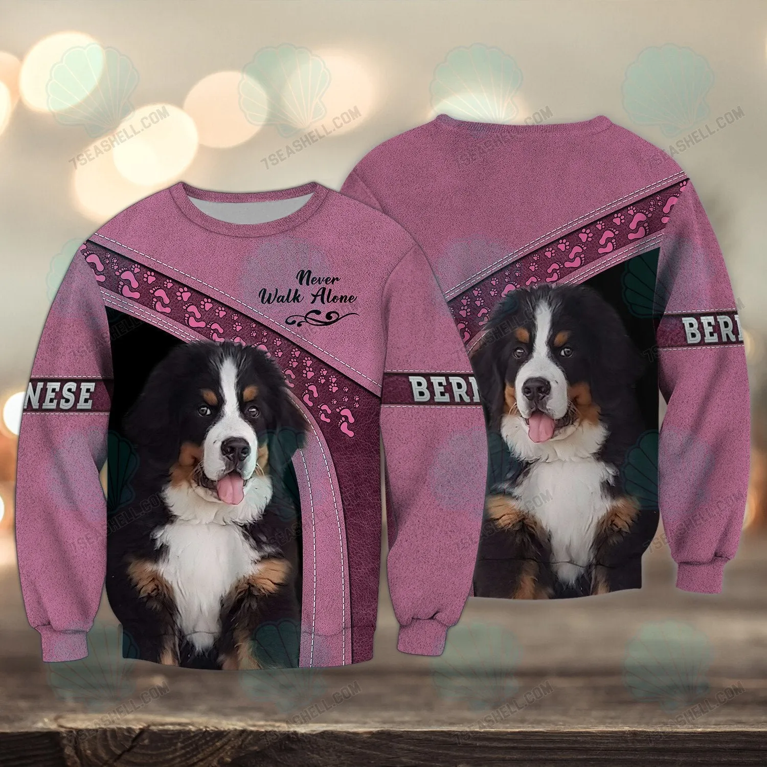 Bernese Mountain Pink Never Walk Alone 3D Full Print Sweatshirt Christmas Shirts