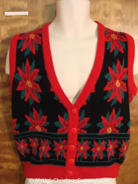 Best 80s 2sided Poinsettias Ugly Christmas Sweater Vest