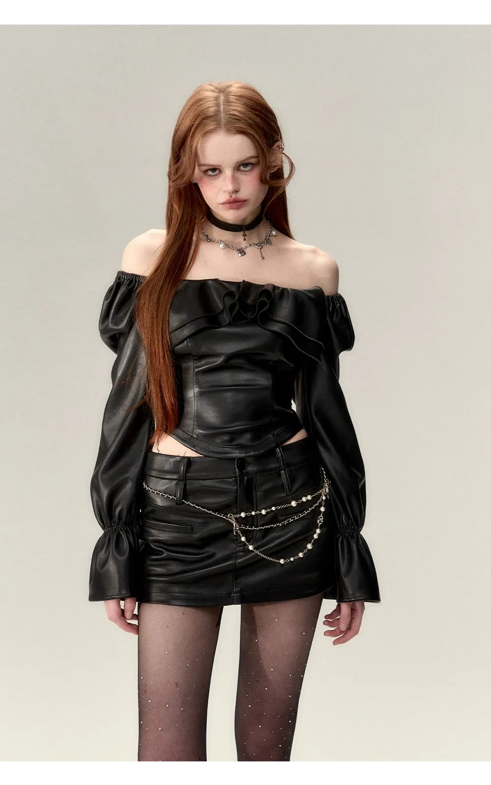 Black A-Line Leather Mini Skirt