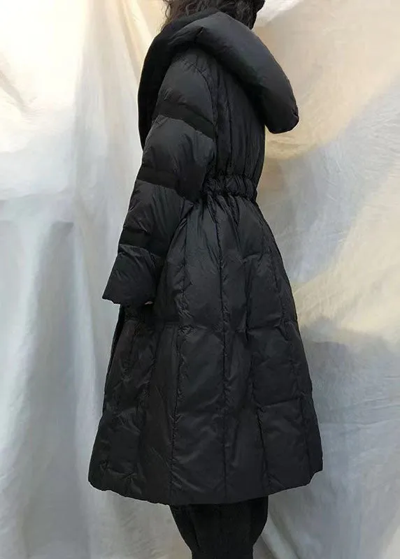 Black hooded tie waist fashion Winter Duck Down Coats