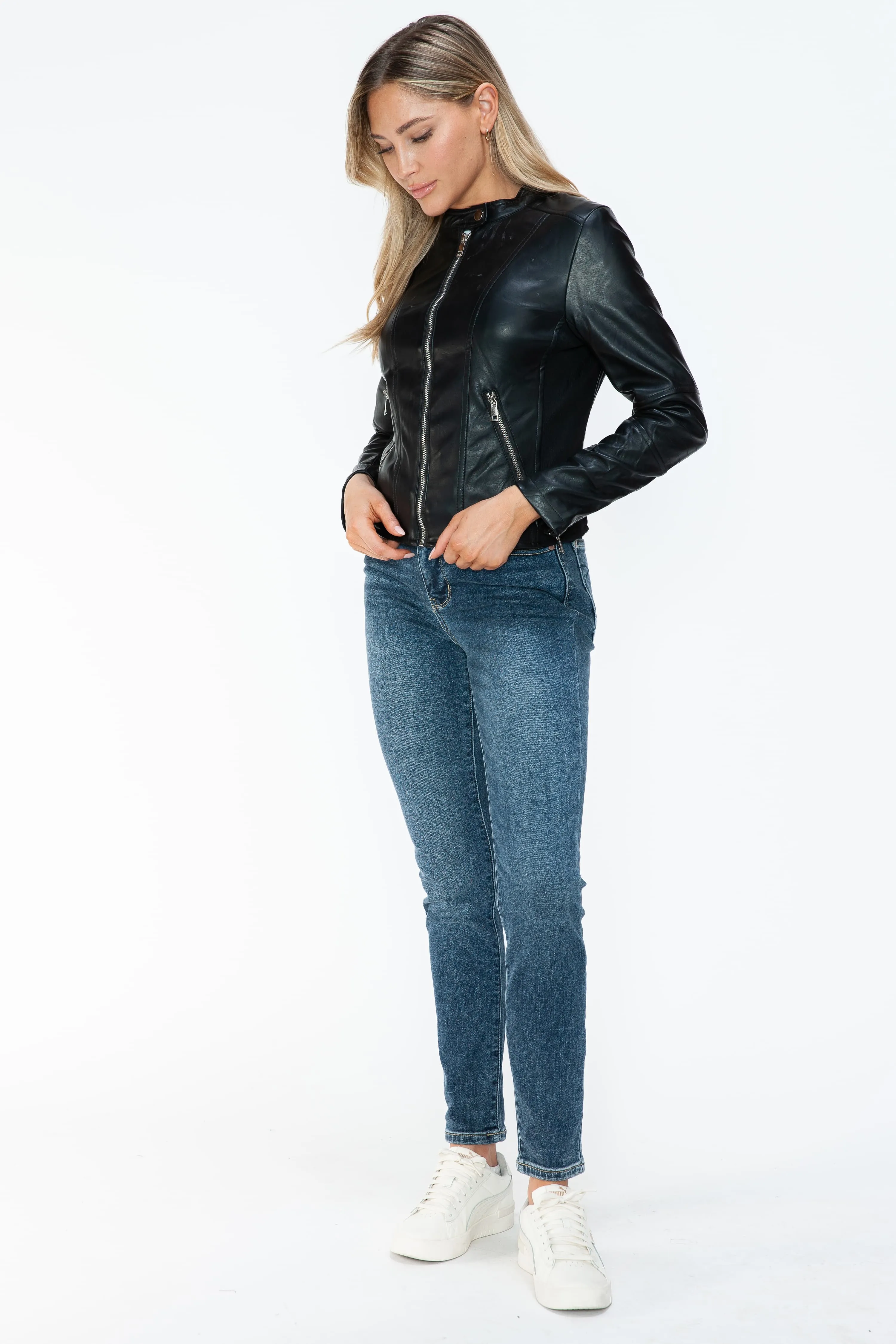 Black Vegan Leather Moto Jacket