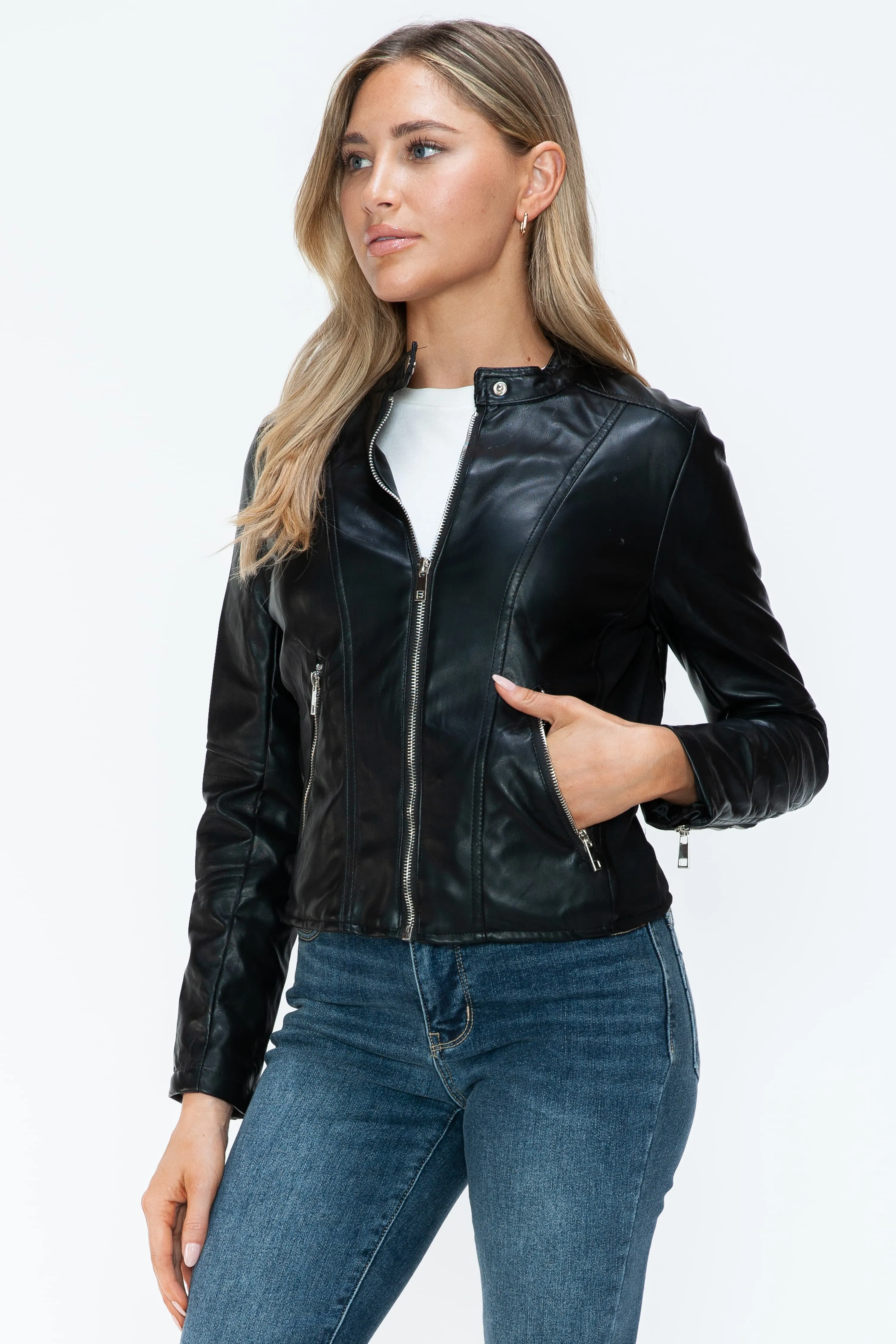 Black Vegan Leather Moto Jacket