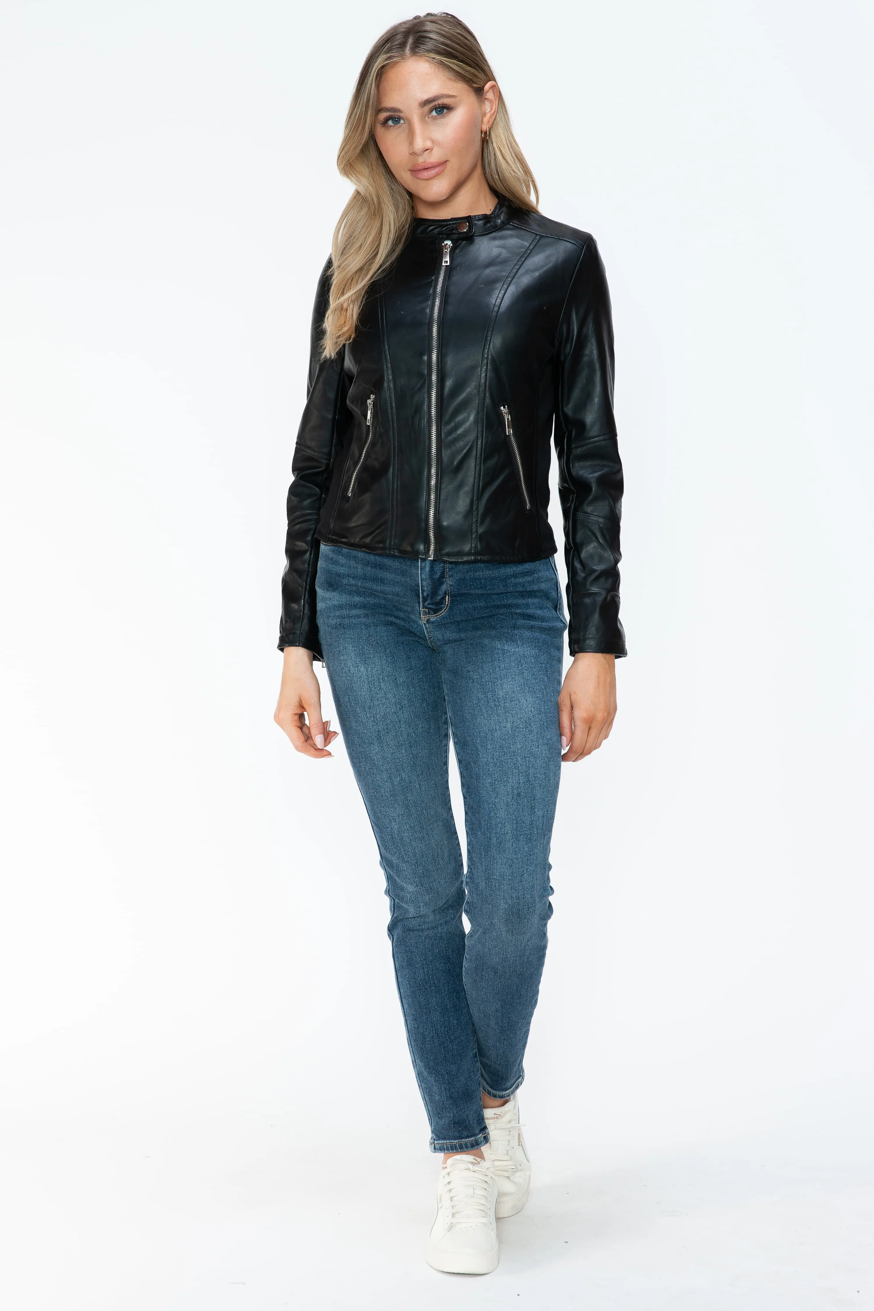 Black Vegan Leather Moto Jacket