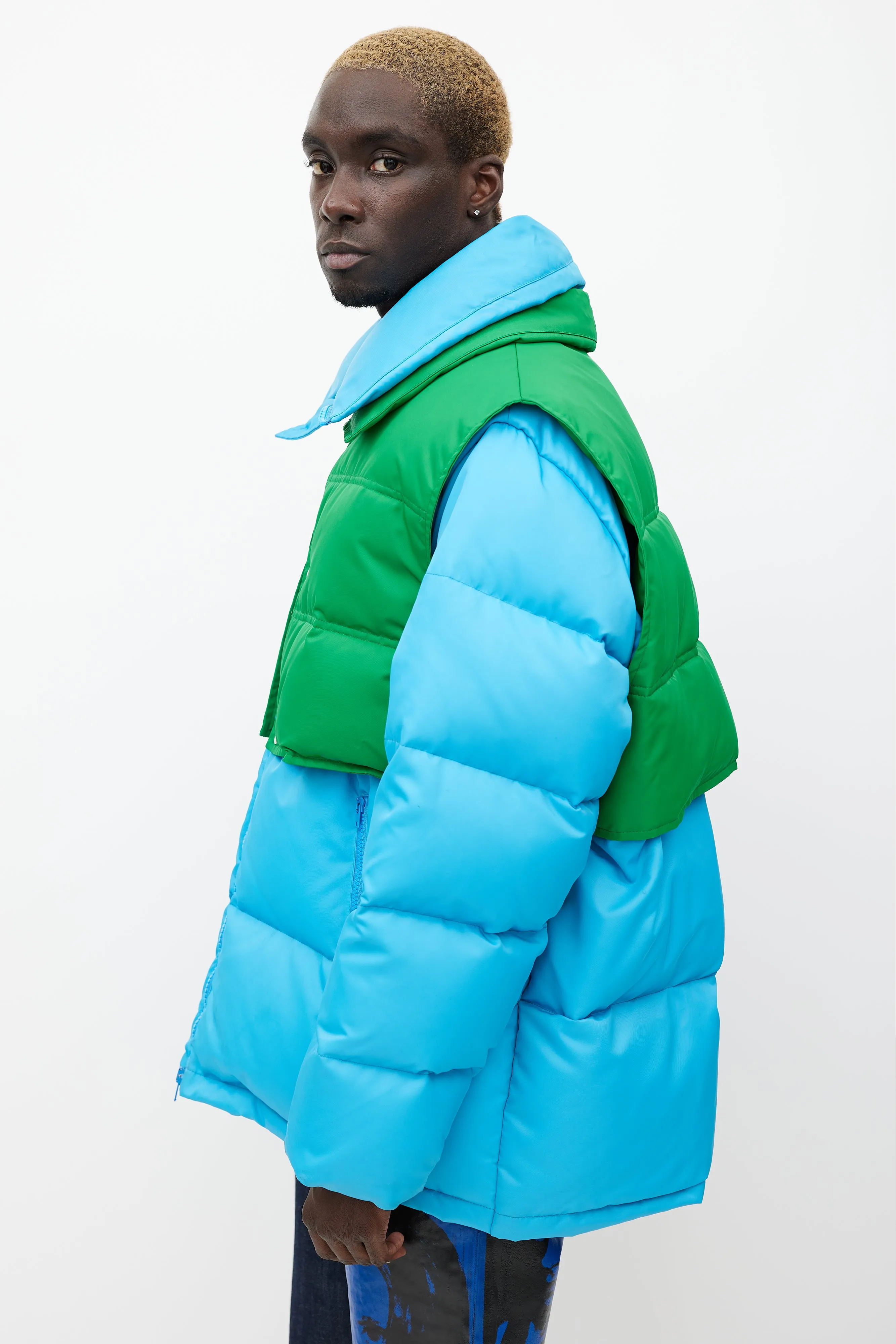 Blue & Green Down Oversized Jacket