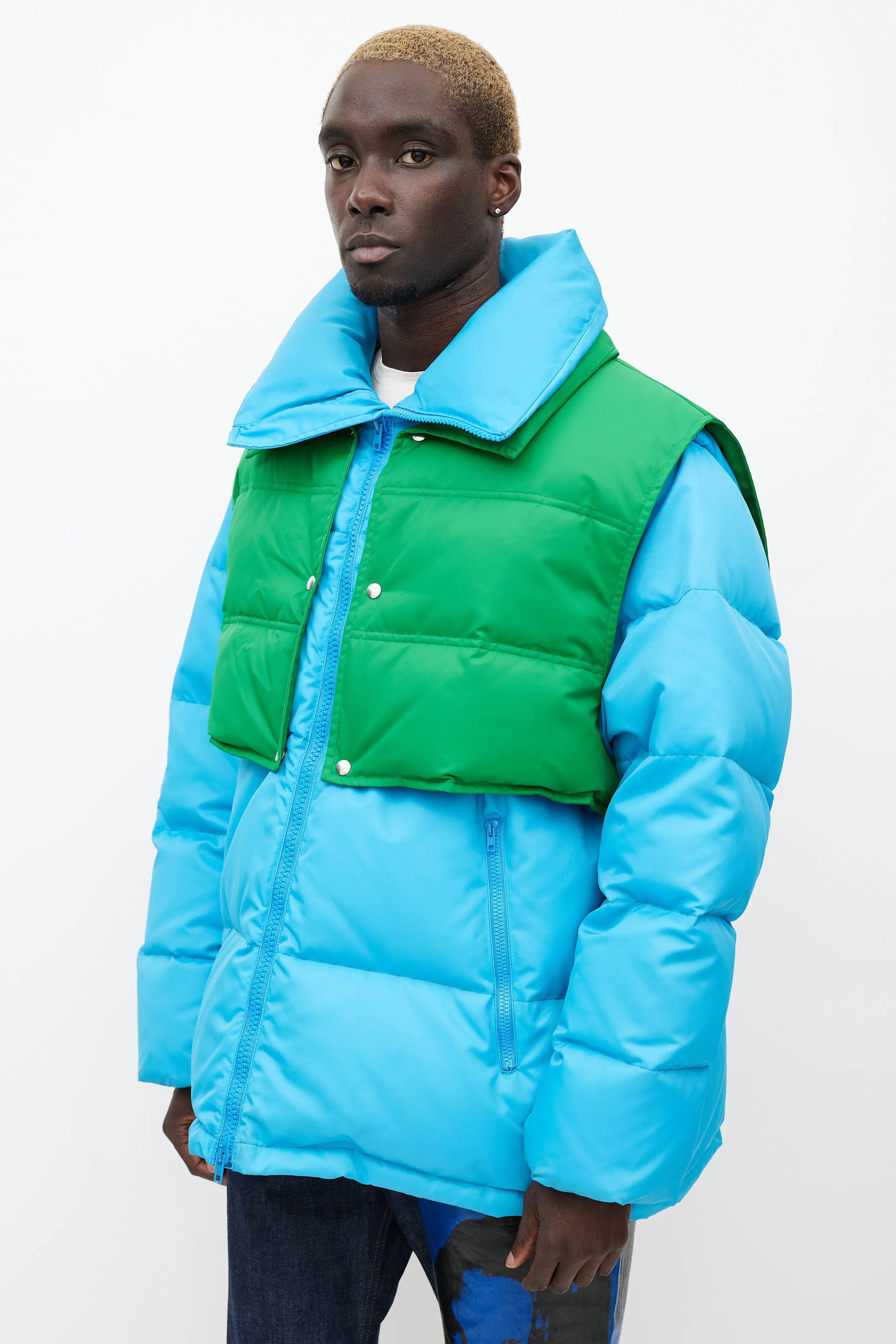 Blue & Green Down Oversized Jacket