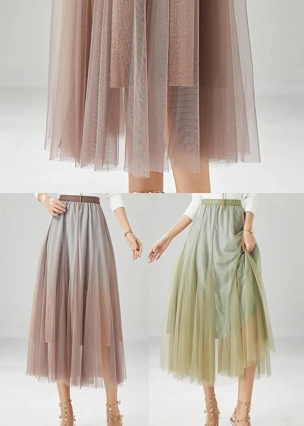 Brick Red Tulle A Line Skirt Gradient Color Summer ML1196