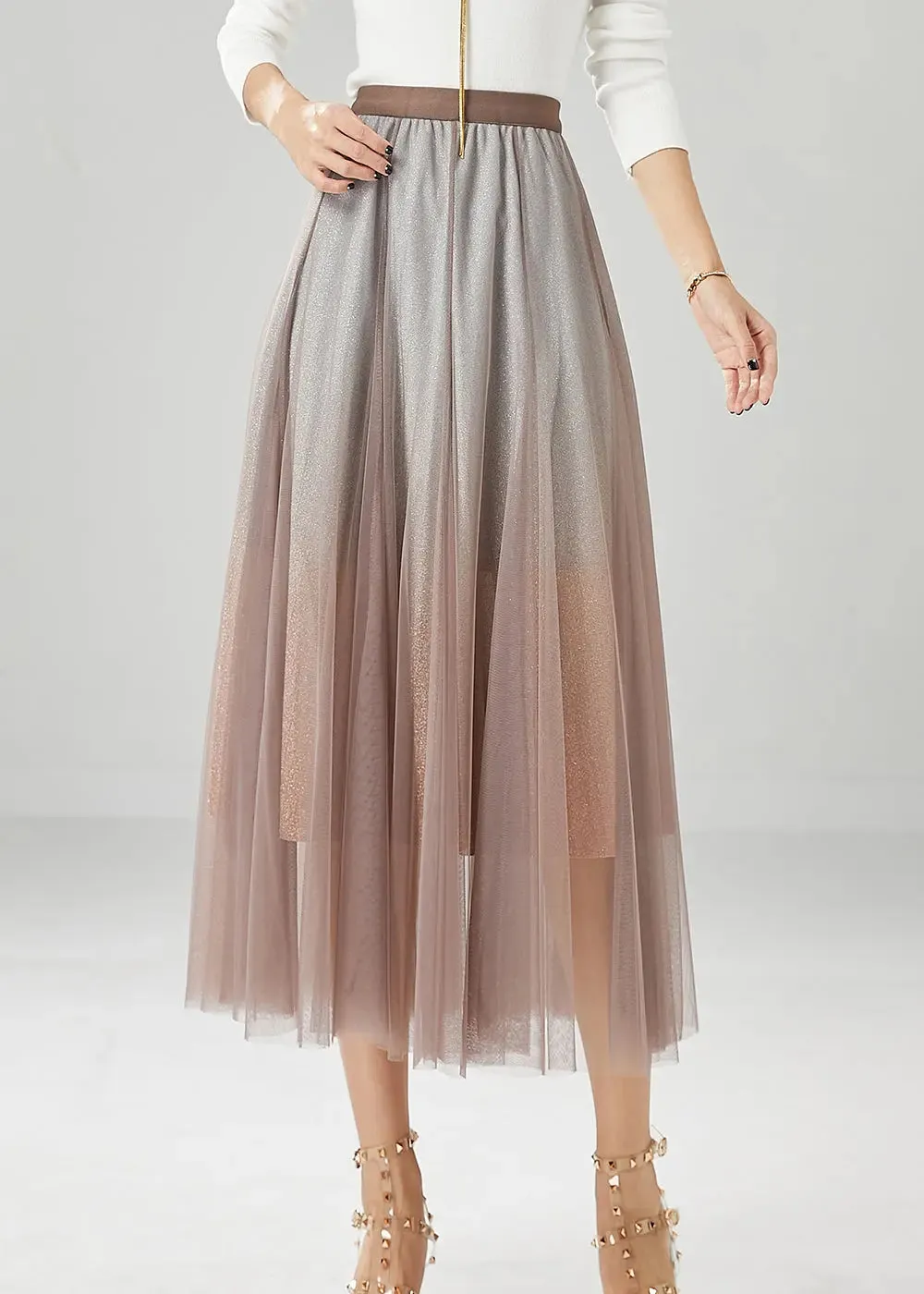 Brick Red Tulle A Line Skirt Gradient Color Summer ML1196