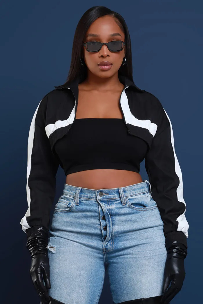 Bring The Heat Cropped Windbreaker - Black/White