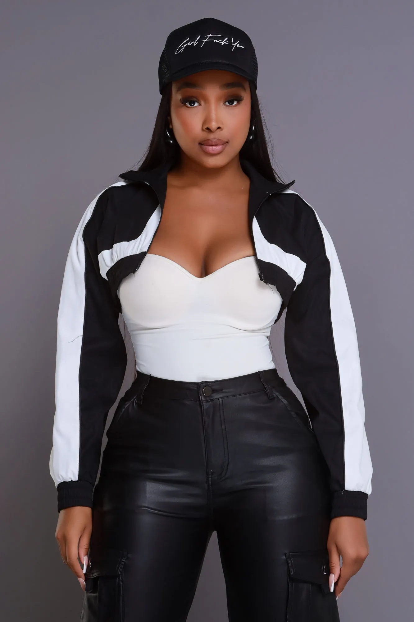 Bring The Heat Cropped Windbreaker - Black/White