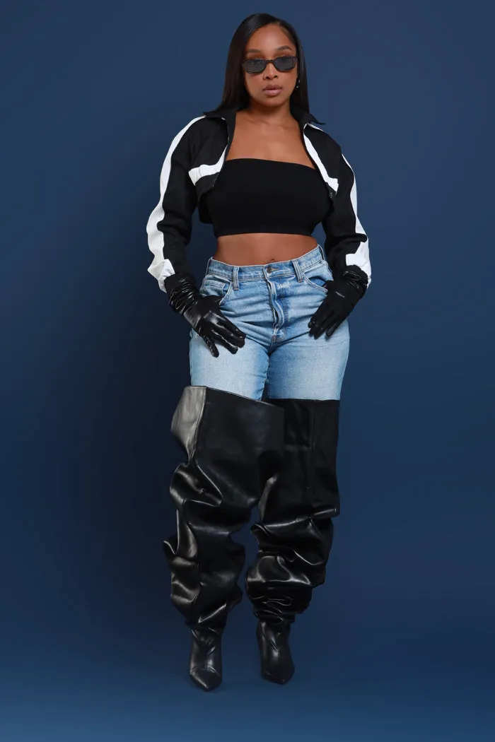 Bring The Heat Cropped Windbreaker - Black/White