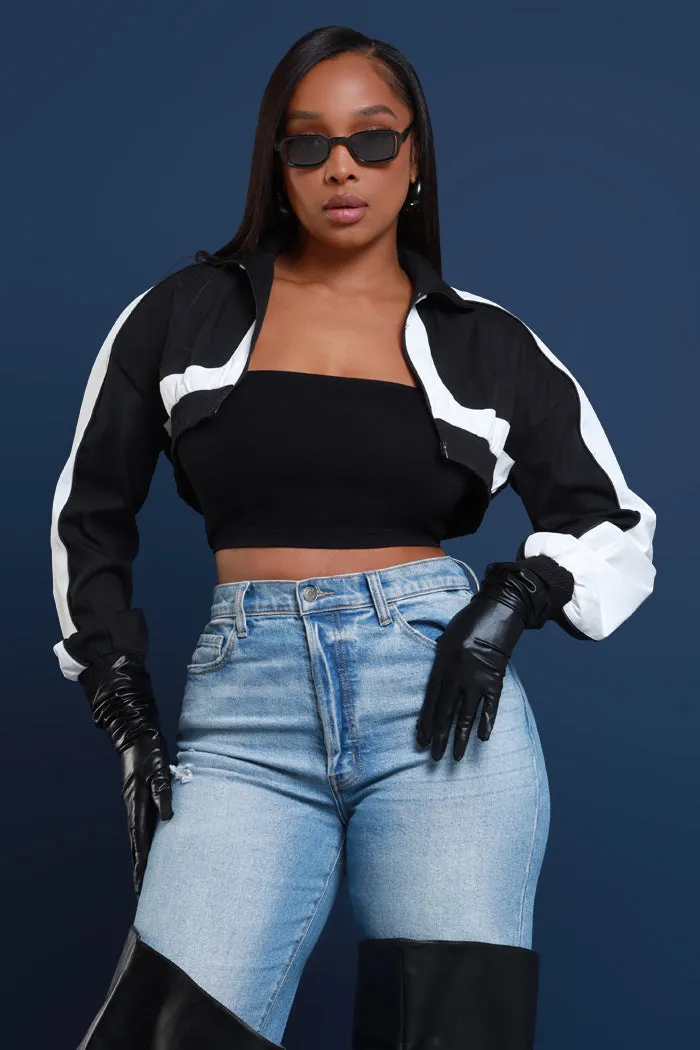 Bring The Heat Cropped Windbreaker - Black/White