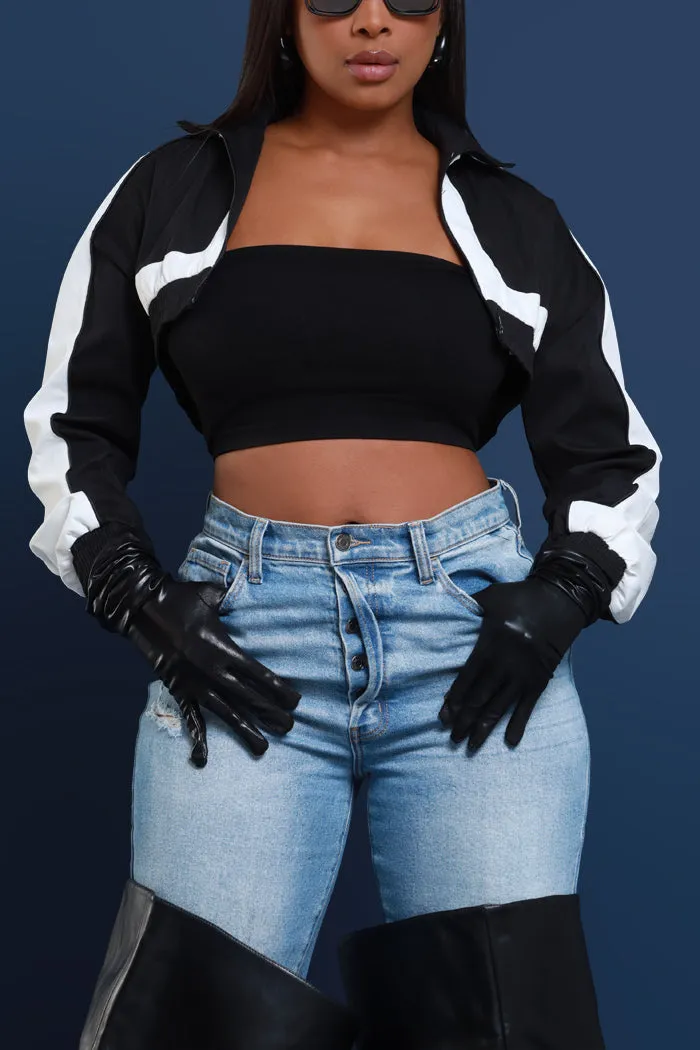 Bring The Heat Cropped Windbreaker - Black/White