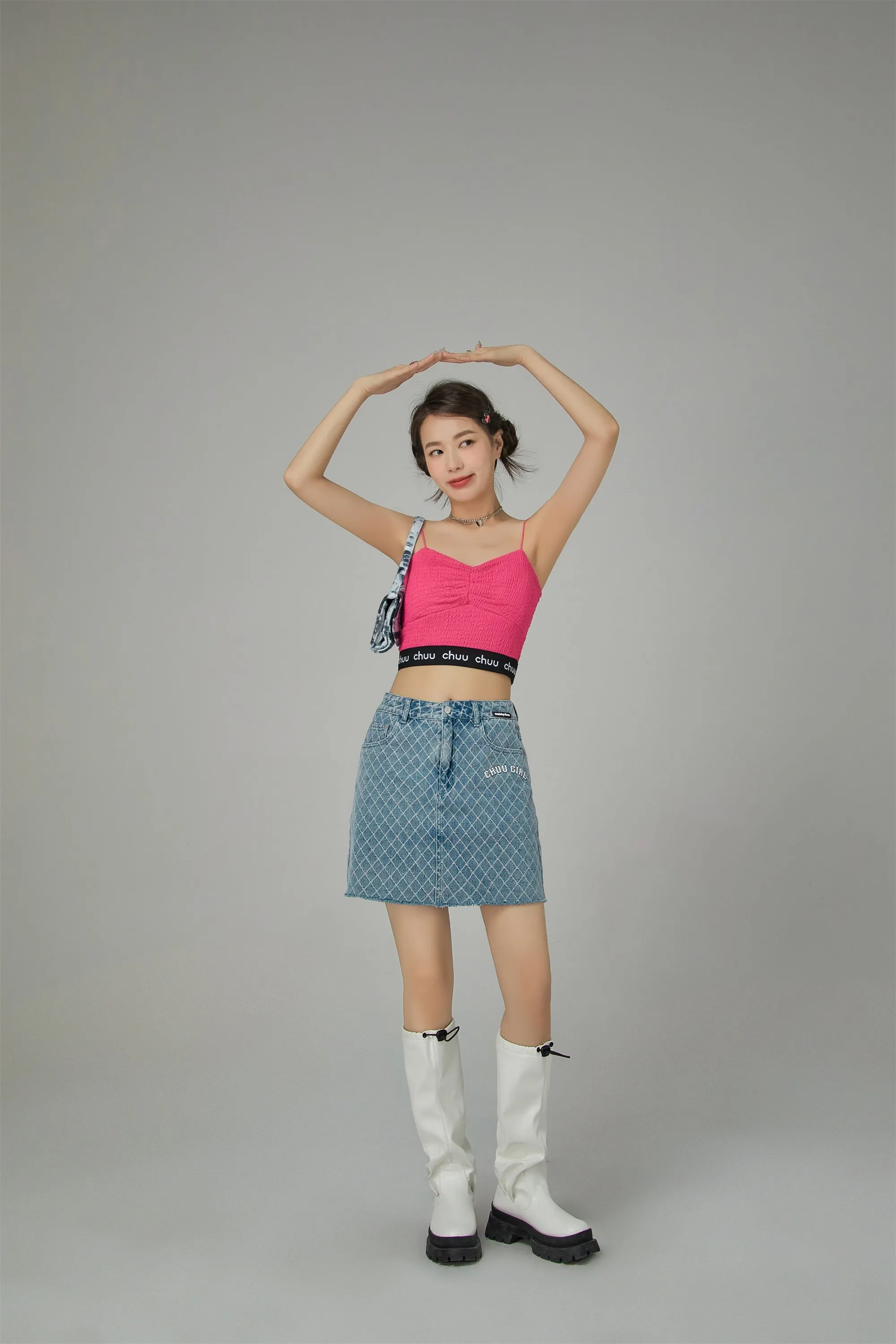 Chuu Girl Diamond Check Denim Skirt