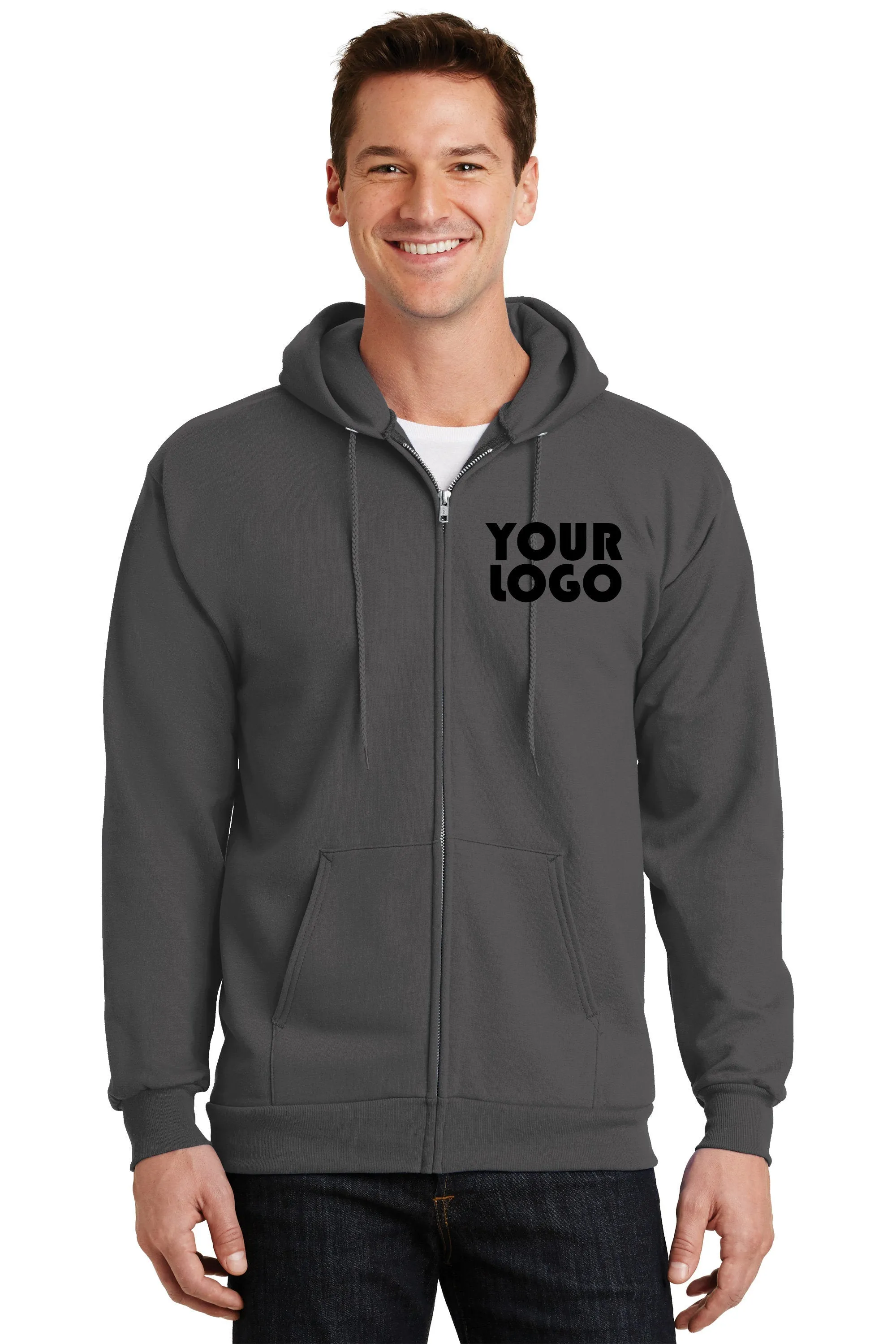 Custom Embroider Full Zip Hoodie Sweater - Personalize with your Logo - 9.0 Oz 50/50 Cotton Poly Fleece