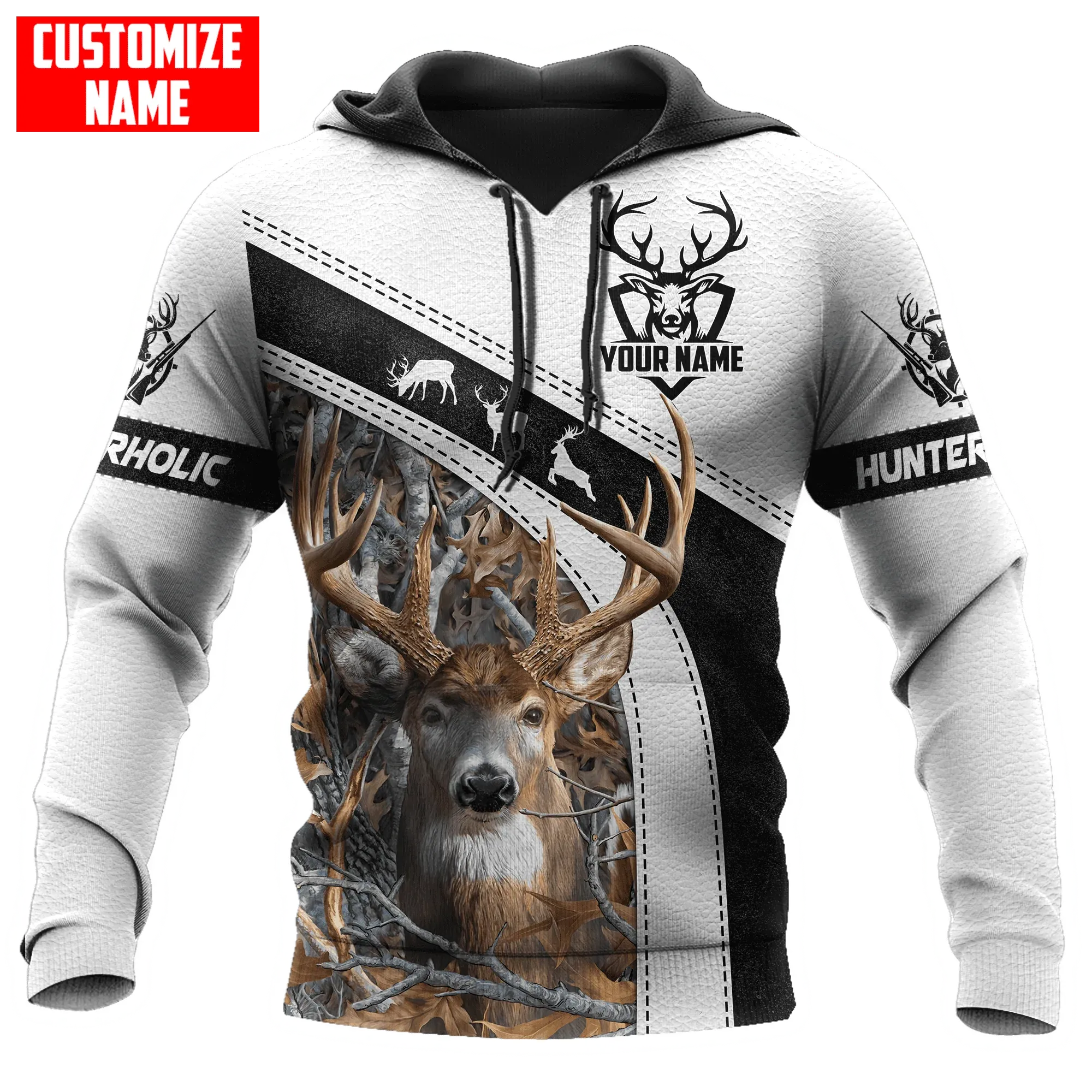 Customized Deer Hunting White Hoodie For Men And Women, Hunterholic Gift