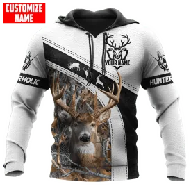 Customized Deer Hunting White Hoodie For Men And Women, Hunterholic Gift