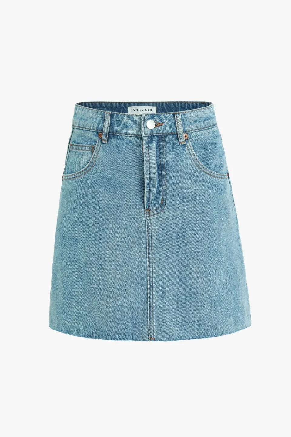 Dearest Beach Blue Raw Hem Denim Mini Skirt