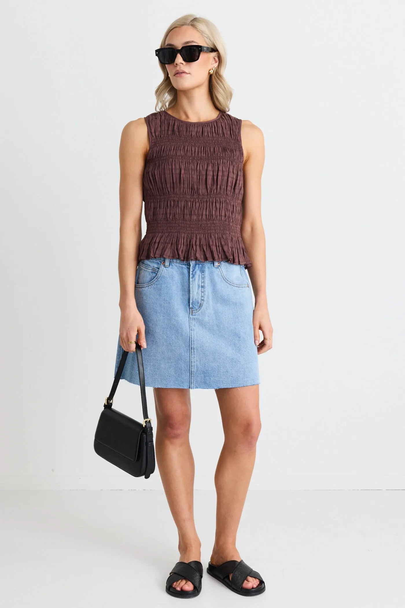 Dearest Beach Blue Raw Hem Denim Mini Skirt