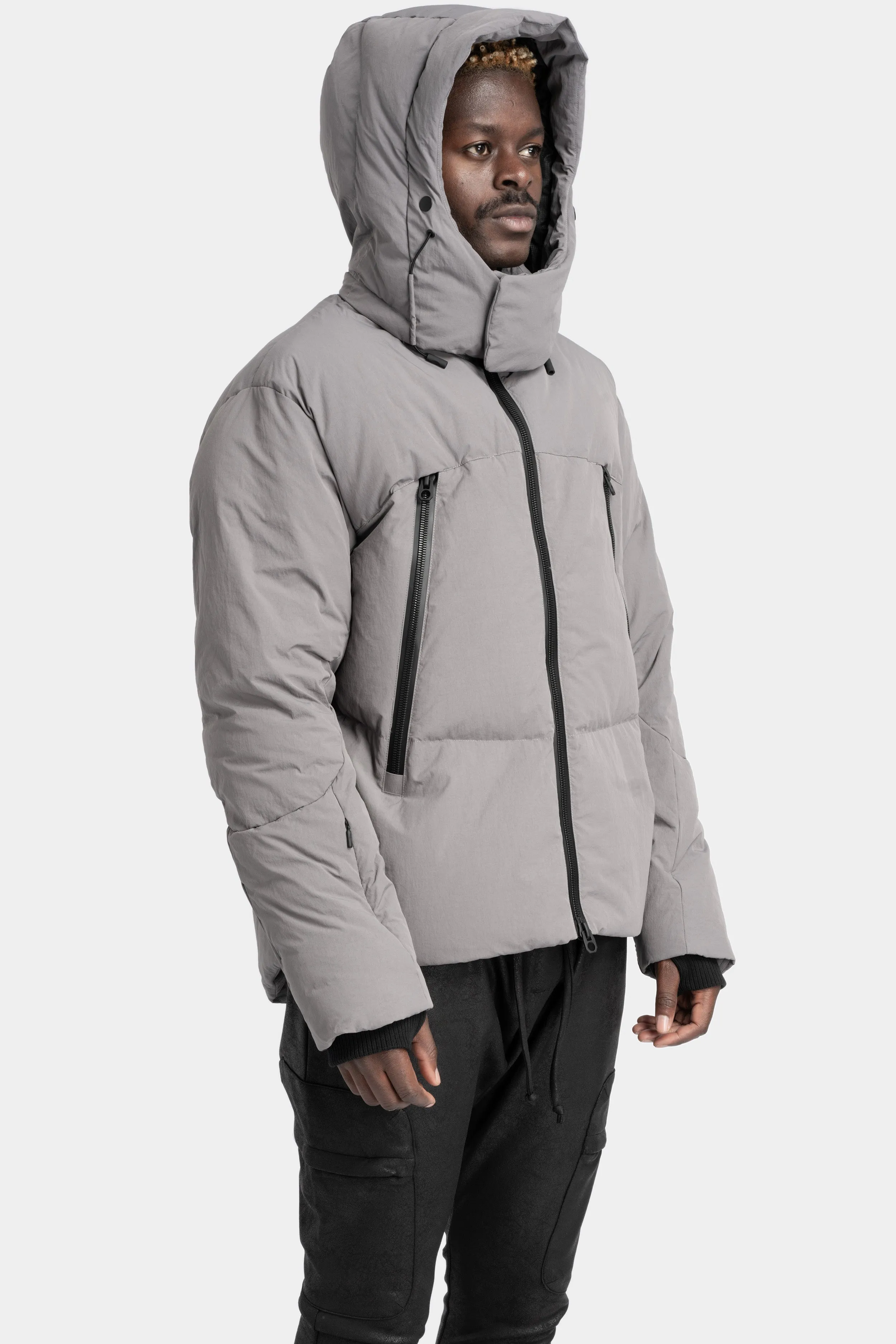 Detachable hood down jacket, Slate Grey