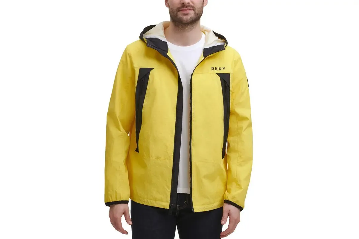 DKNY Men's Nylon Windbreaker Rain Jacket in Yellow