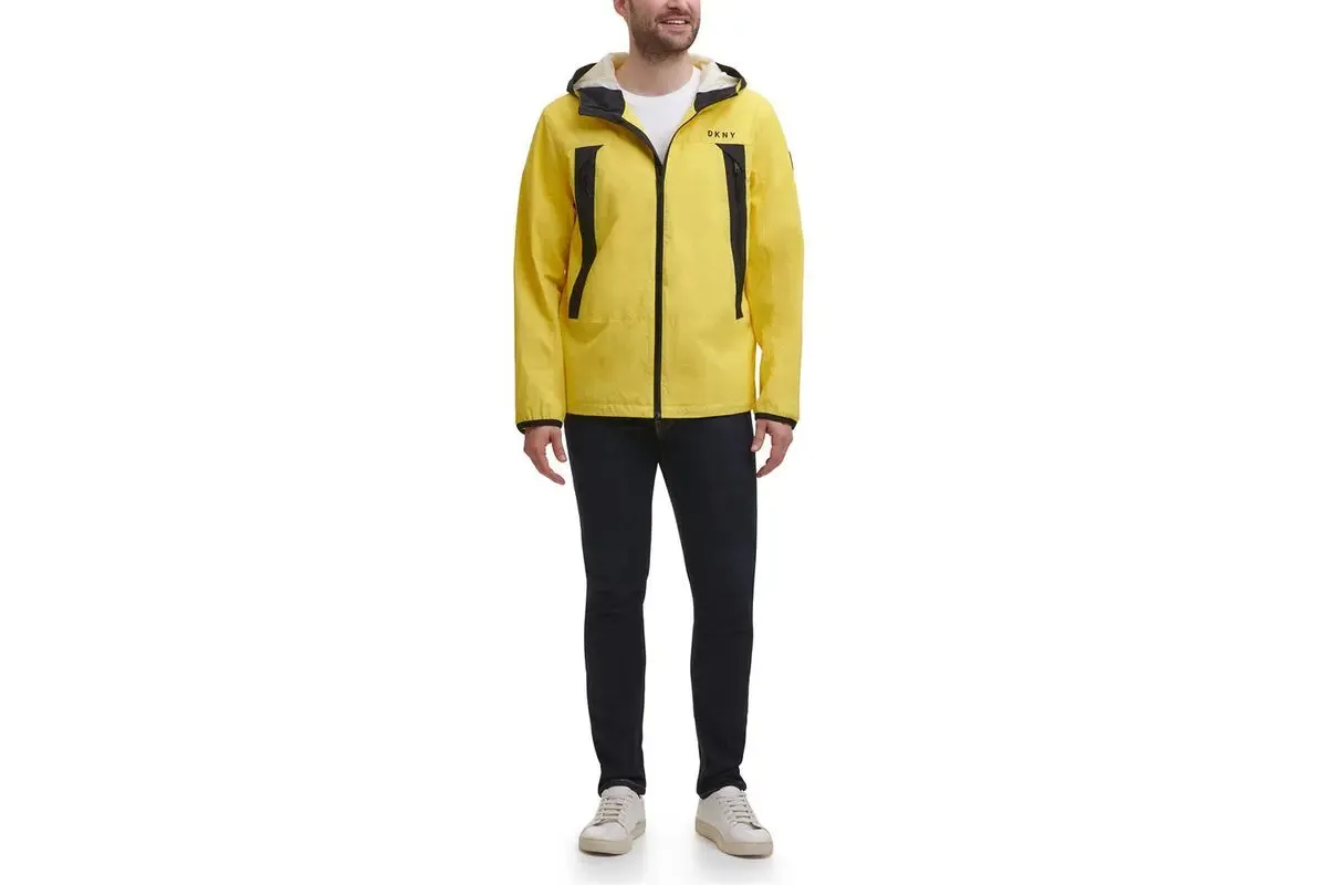 DKNY Men's Nylon Windbreaker Rain Jacket in Yellow