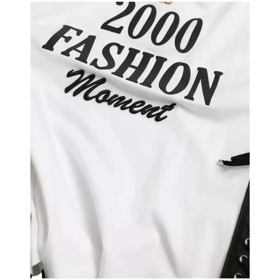 Dolce & Gabbana White Slogan Print Lacing Detailed T-shirt