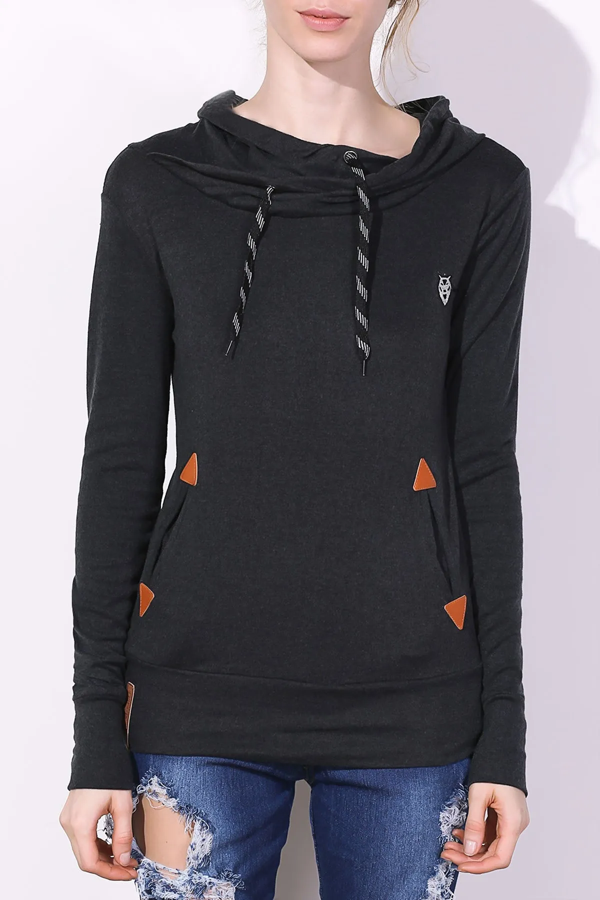 Drawstring Pocket Design Embroidered Hoodie