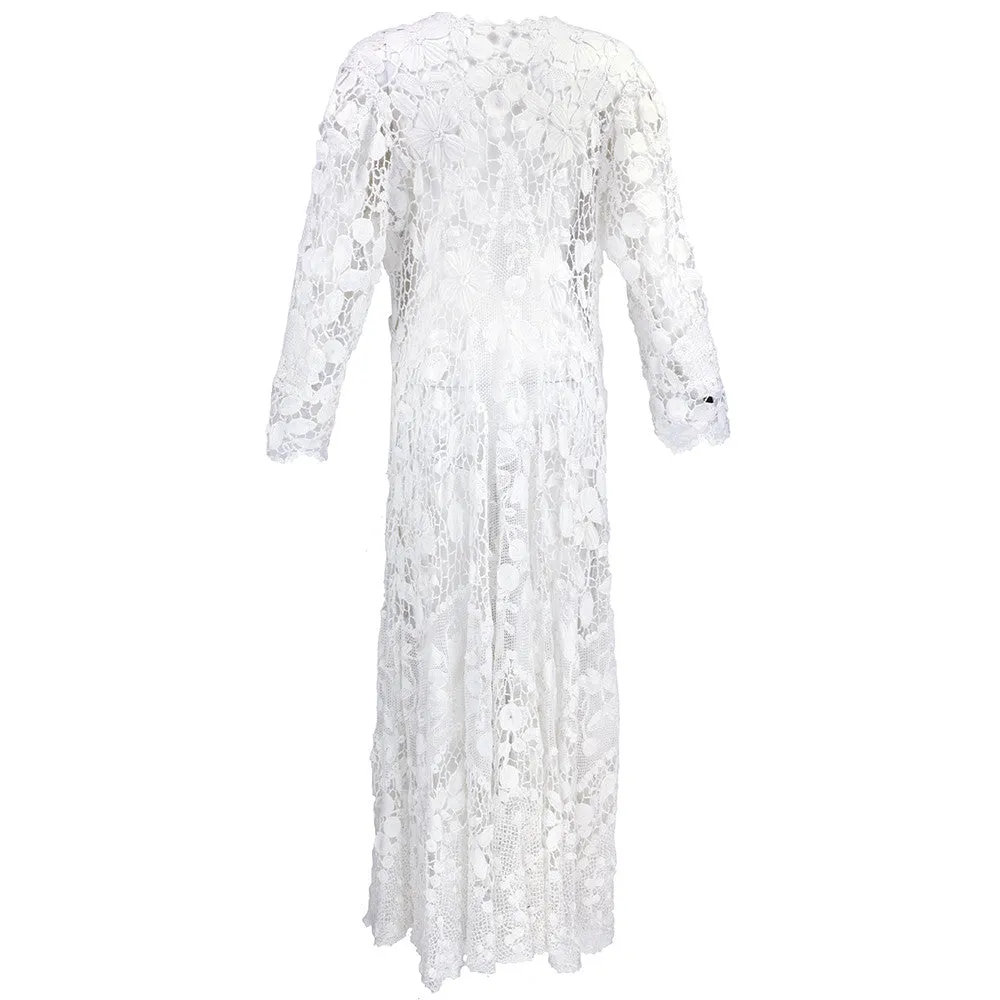 Edwardian White Irish Crochet Full Length Dress