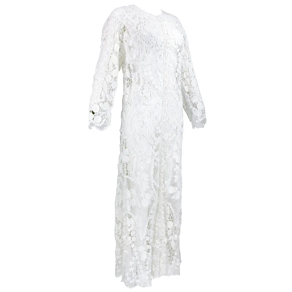 Edwardian White Irish Crochet Full Length Dress