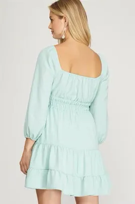 Emma Woven Tiered Dress - Mint Blush