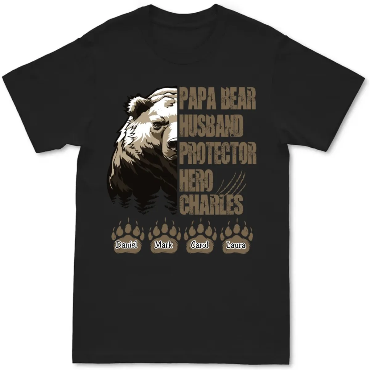 Father - Papa Bear Husband Protector Hero - Personalized Black Unisex T-shirt