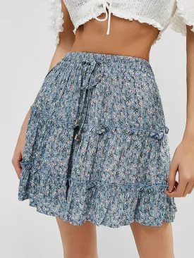 Floral Print Frill Trim A-line Skirt