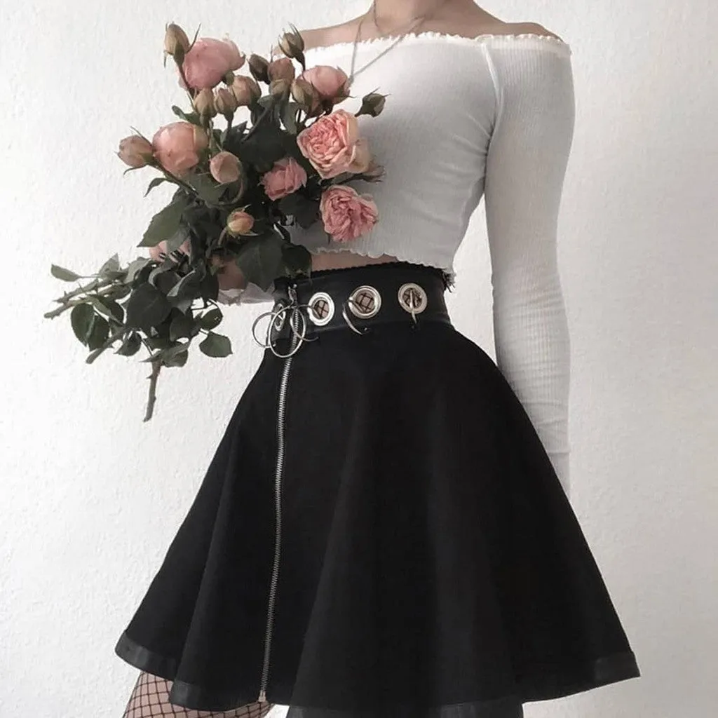 Funki Buys | Skirts | Women's Gothic Punk Ring Belt Mini Skirt