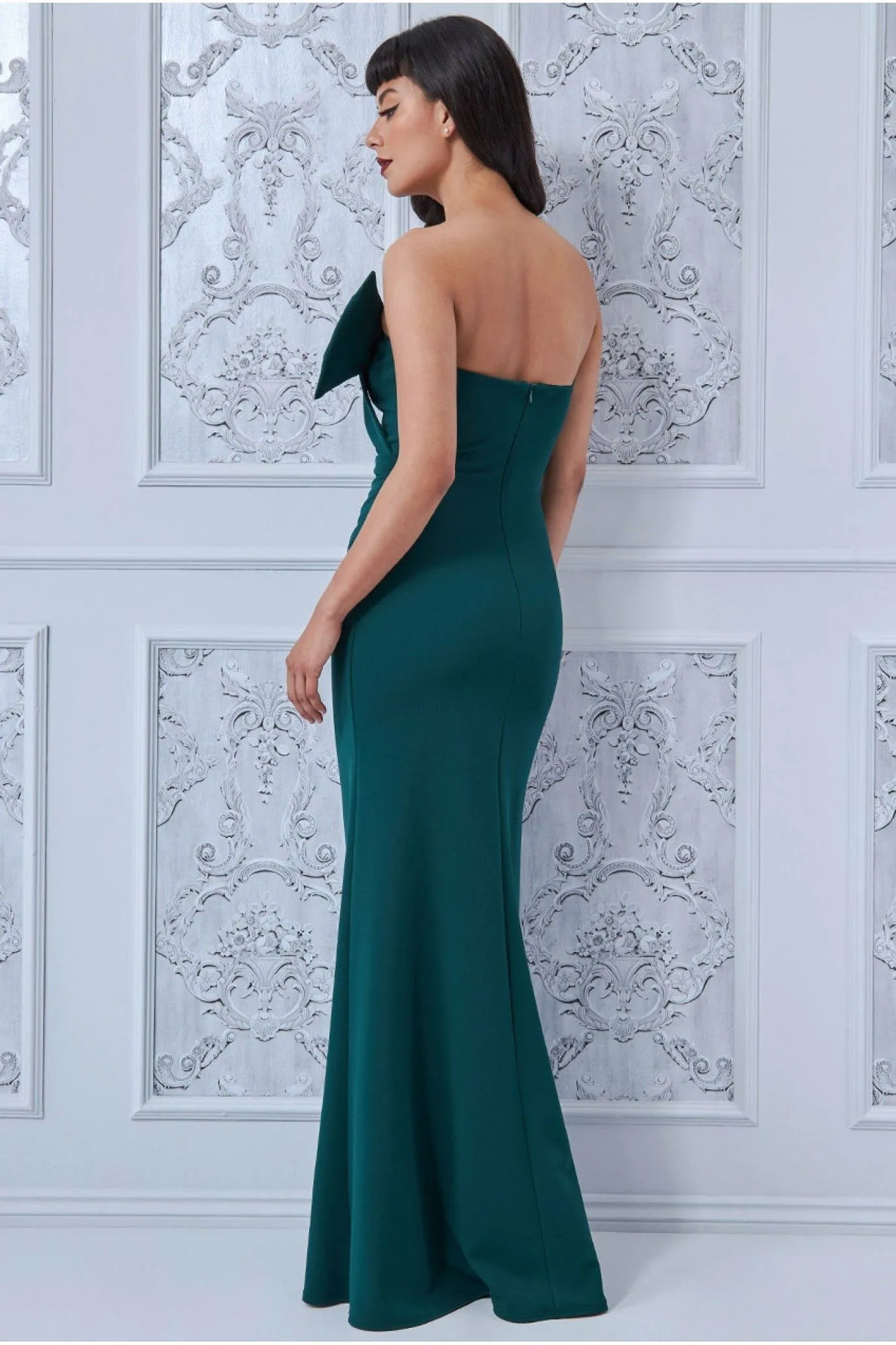 Goddiva Bow Detail Bandeau Maxi - Emerald Green