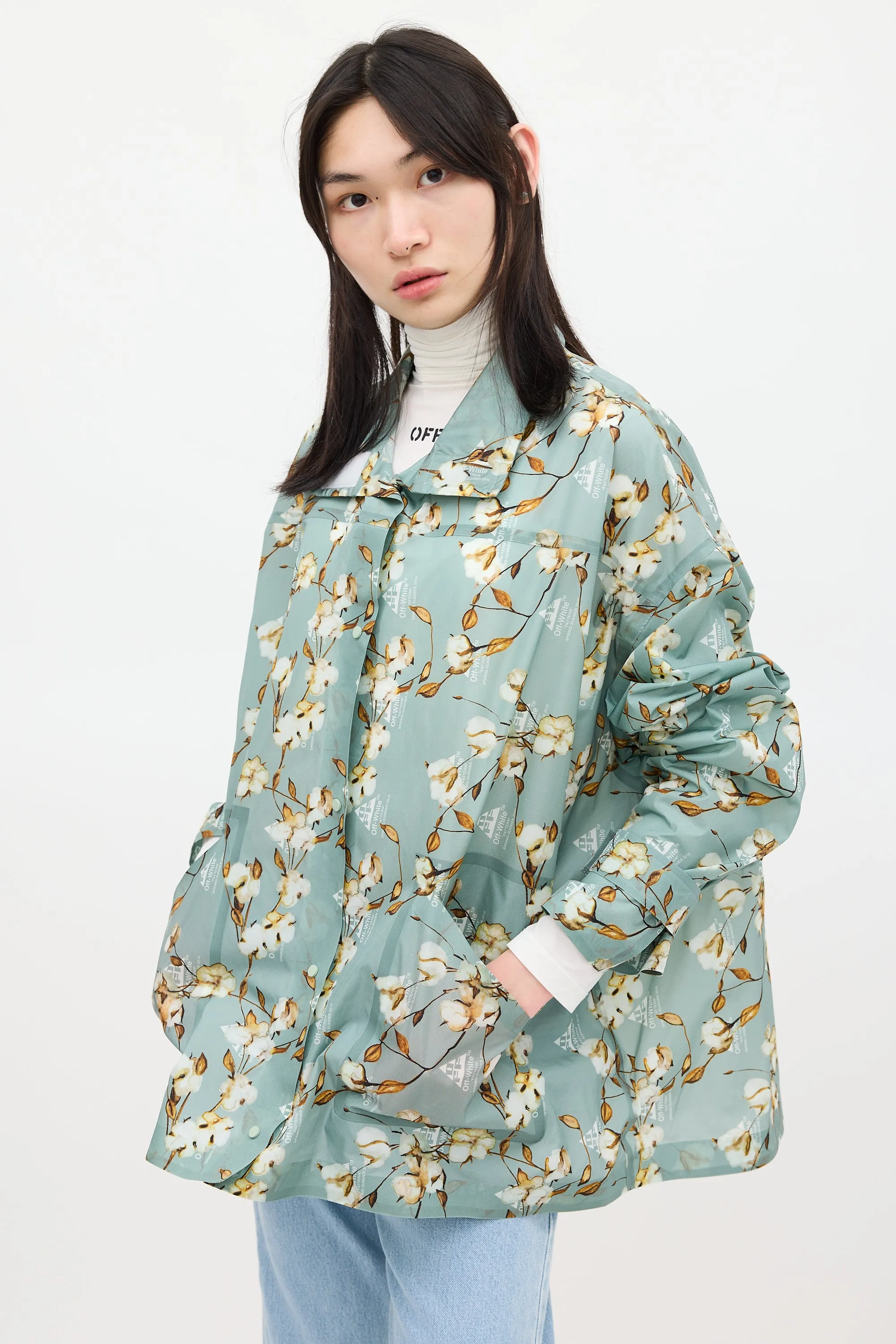 Green & Multicolour Floral Windbreaker Jacket