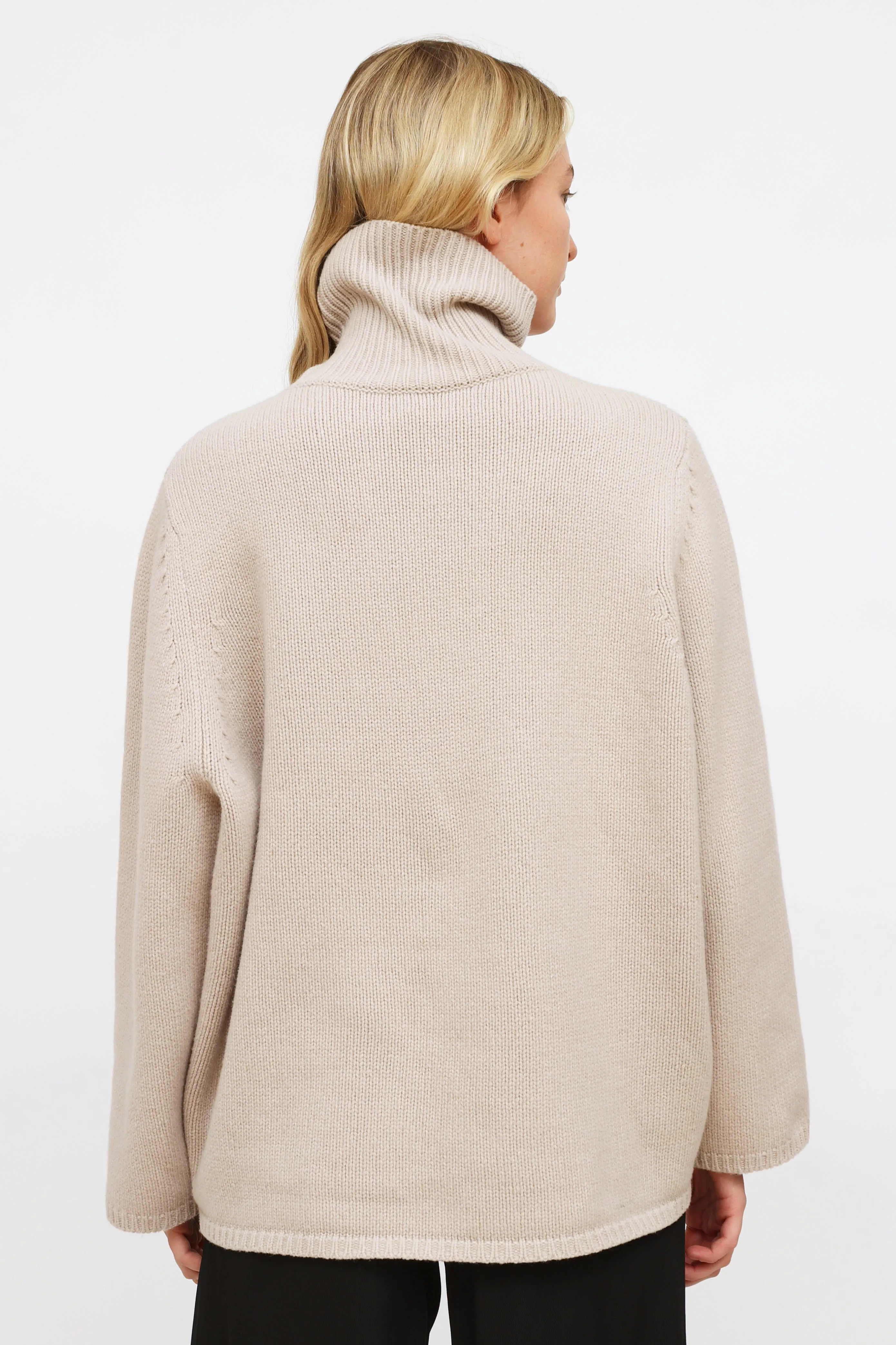 Grey Wool Knit Turtleneck Sweater