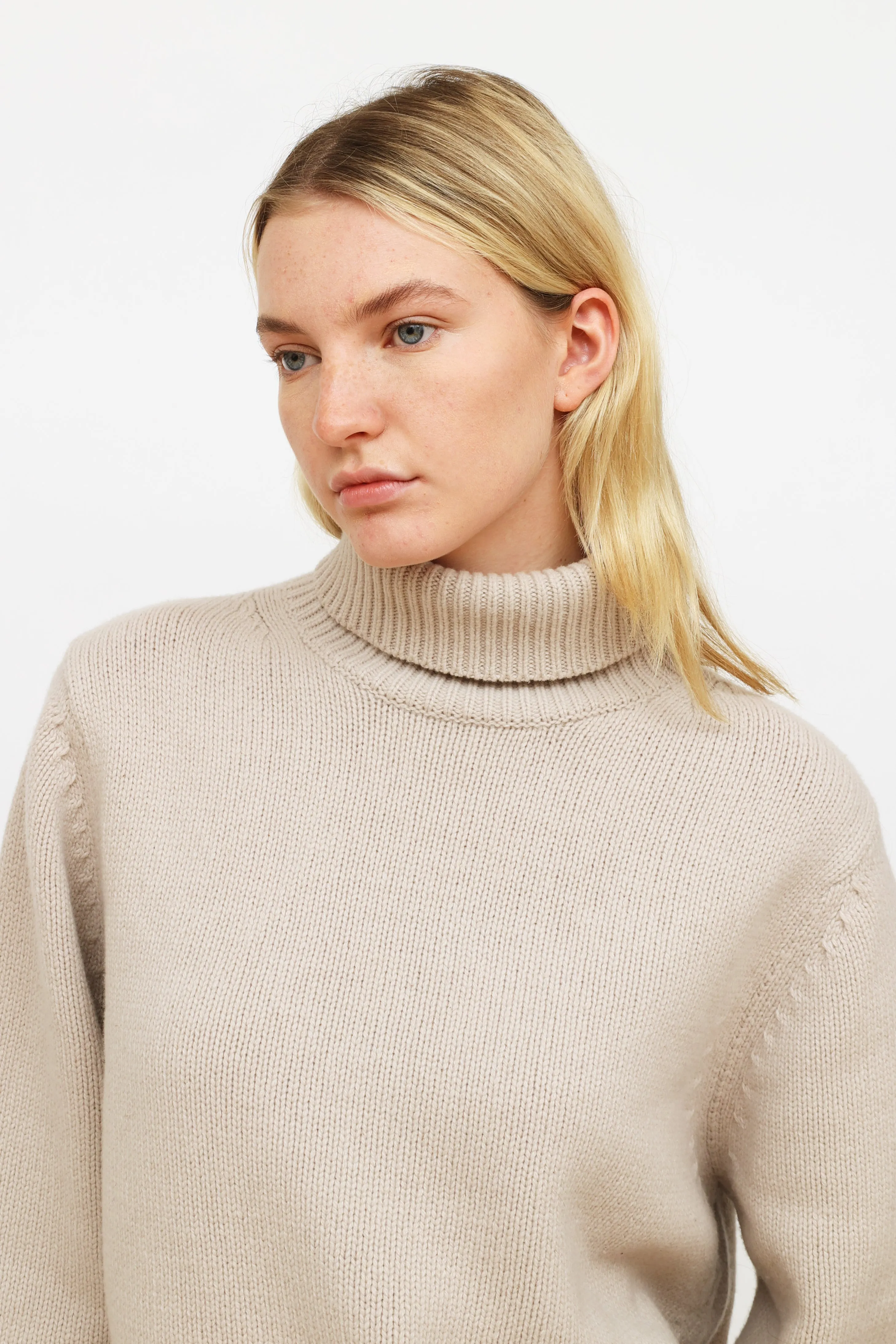 Grey Wool Knit Turtleneck Sweater