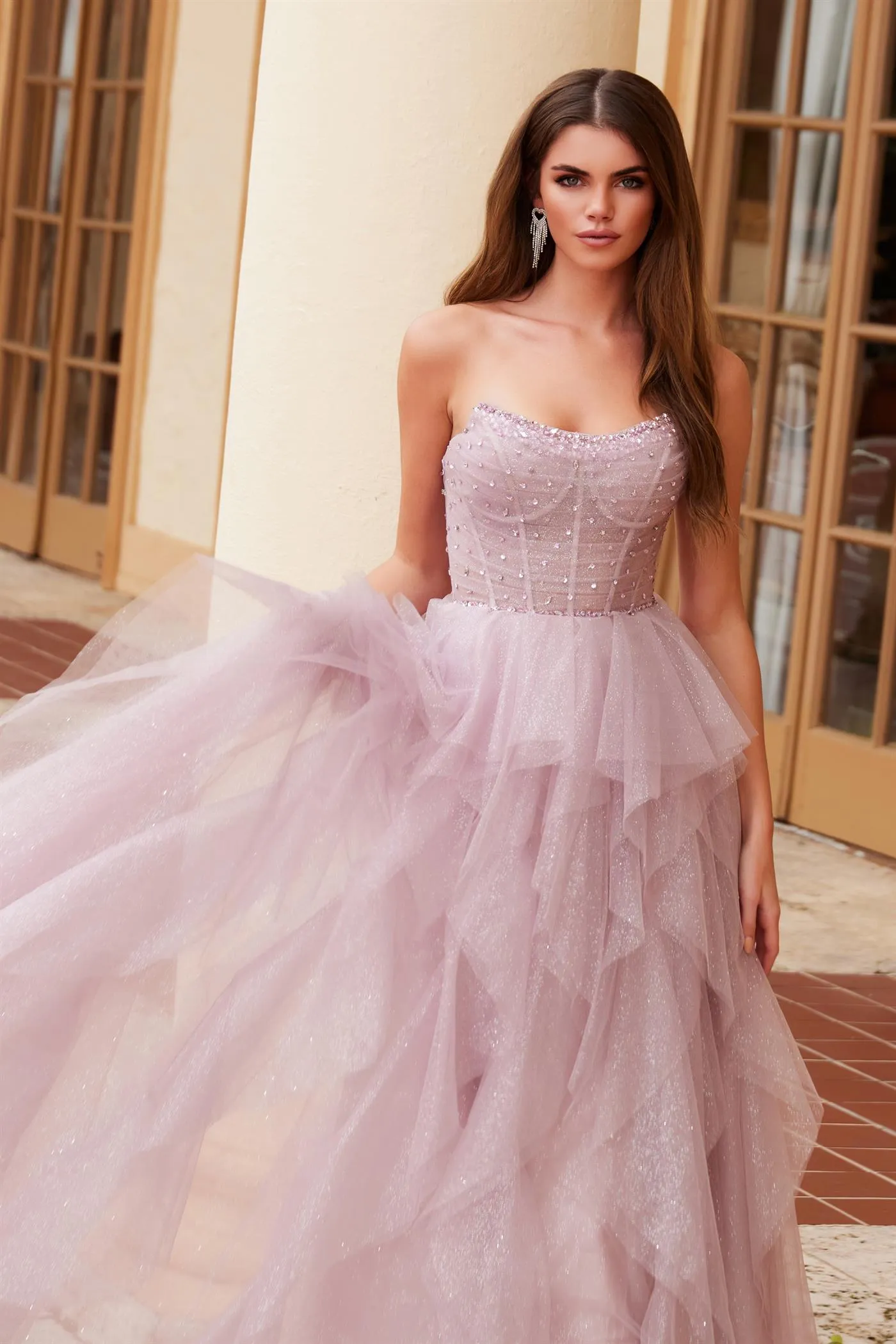 JEENE Strapless Glitter Tulle A Line Prom & Formal Dress