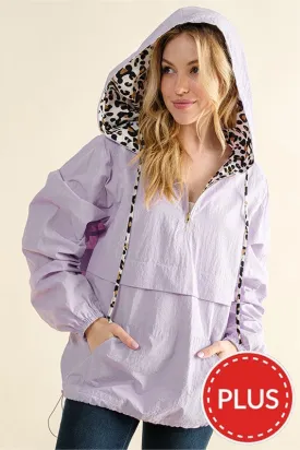 Lavender Leopard Print Hoodie Zipper Up Pocket Windbreaker