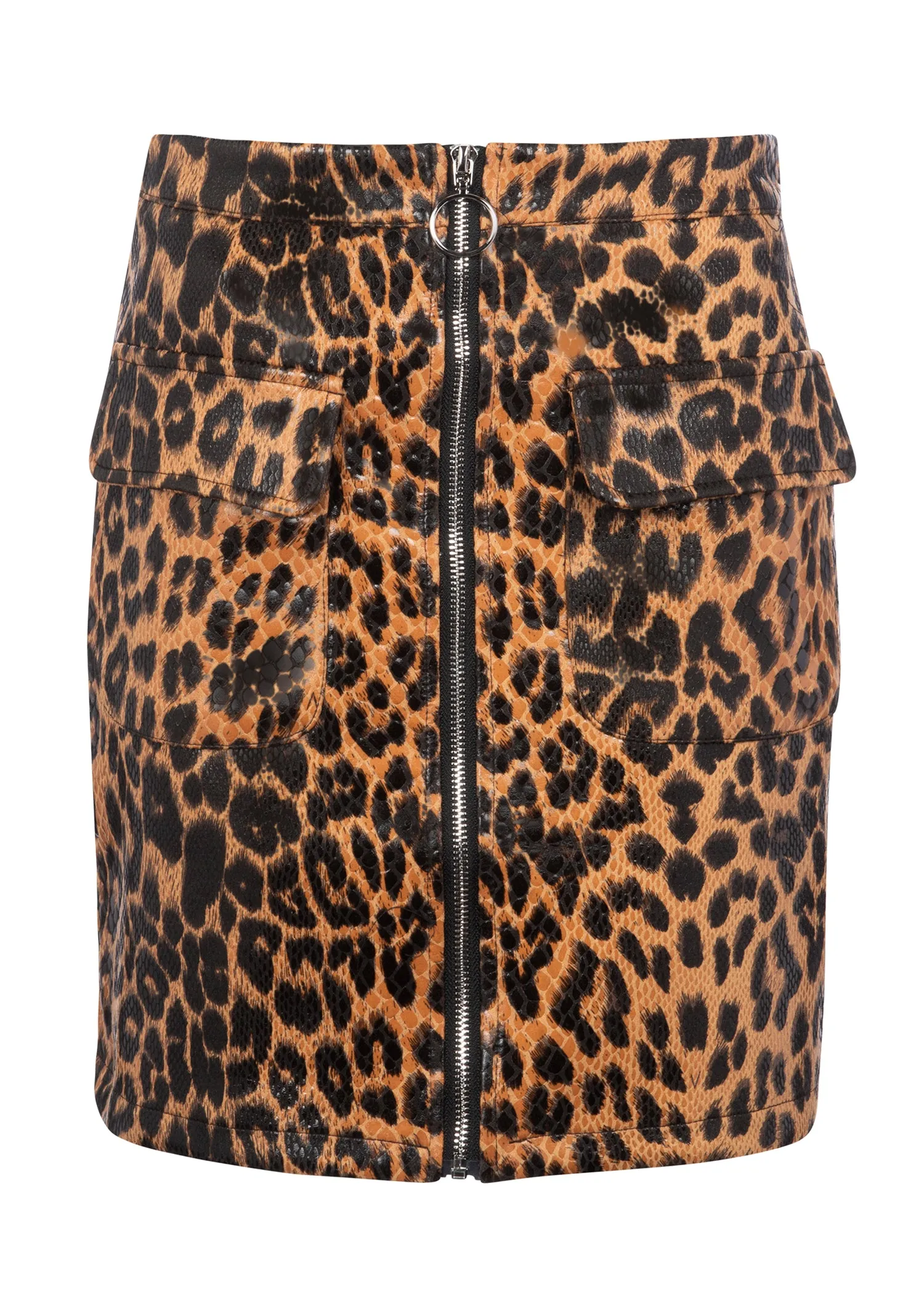 Leopard Animal Print Mini Skirt with Zipper Detailing