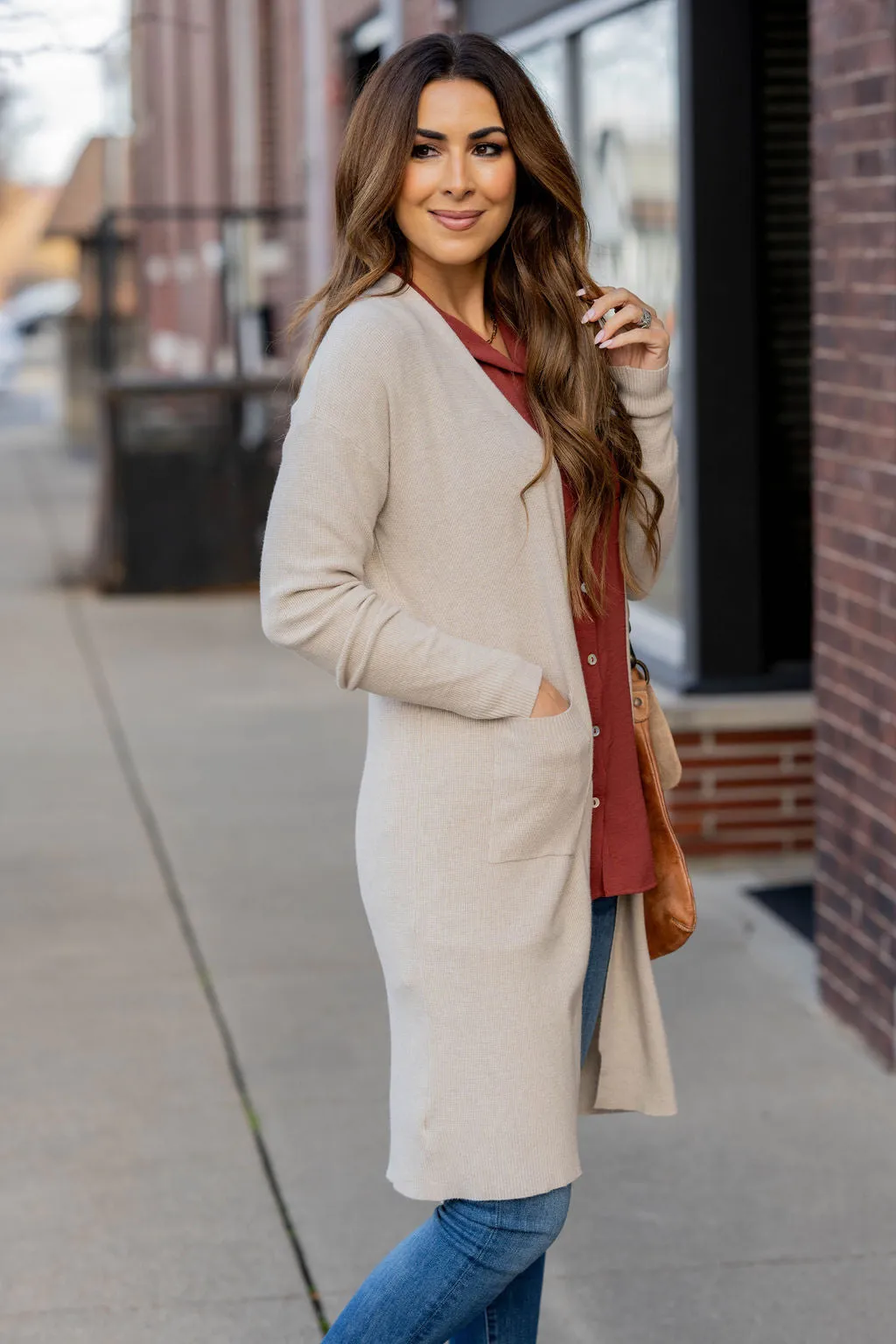 Lightly Waffled Tunic Cardigan