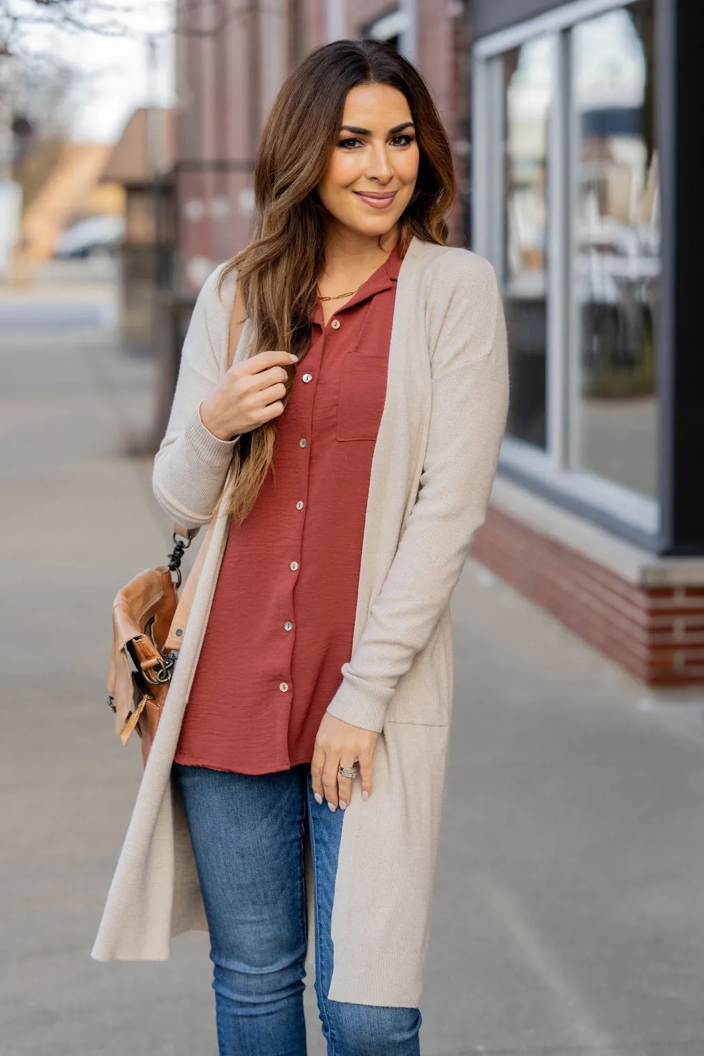 Lightly Waffled Tunic Cardigan