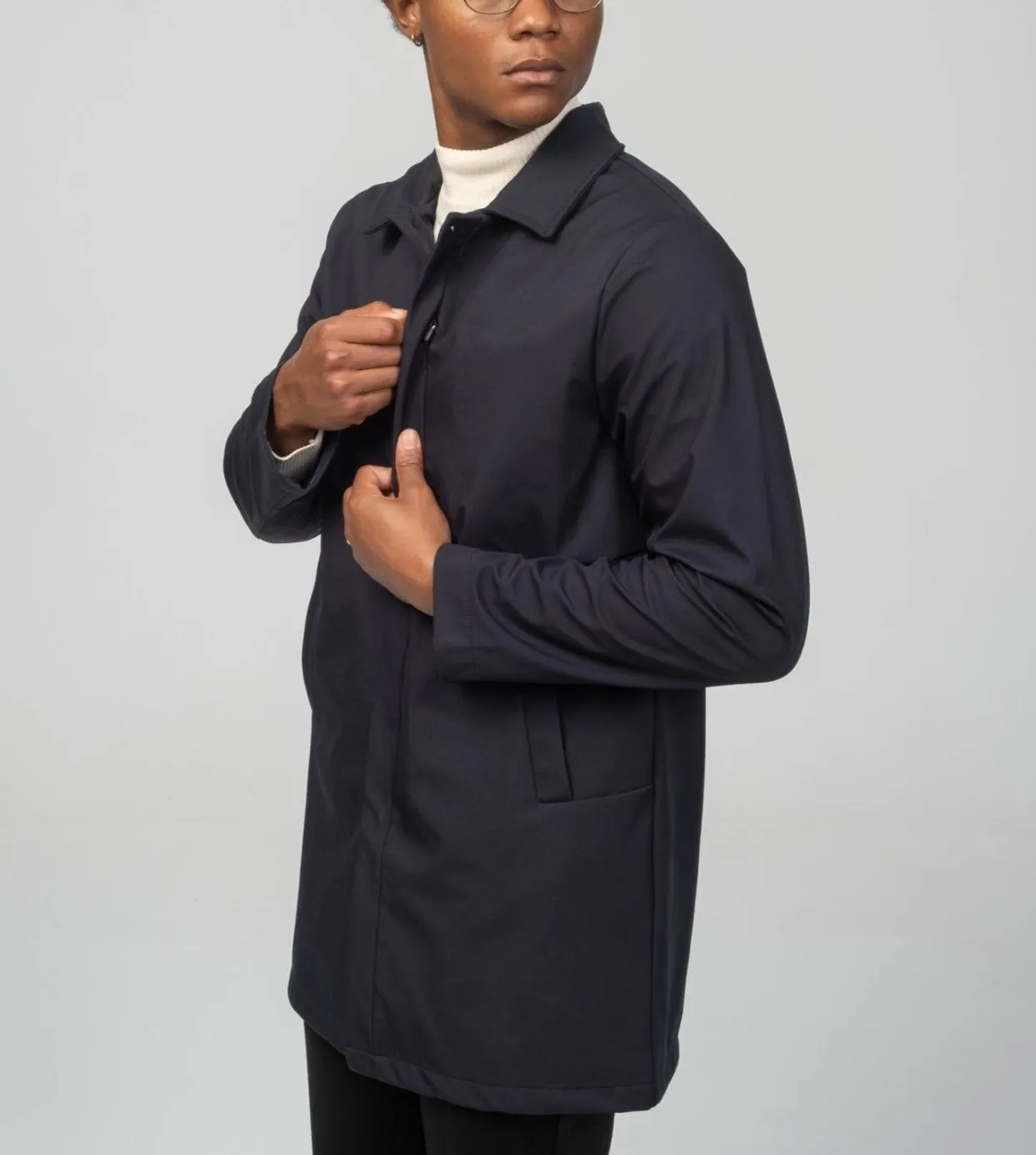 Long Lightweight Windbreaker Coat - Navy