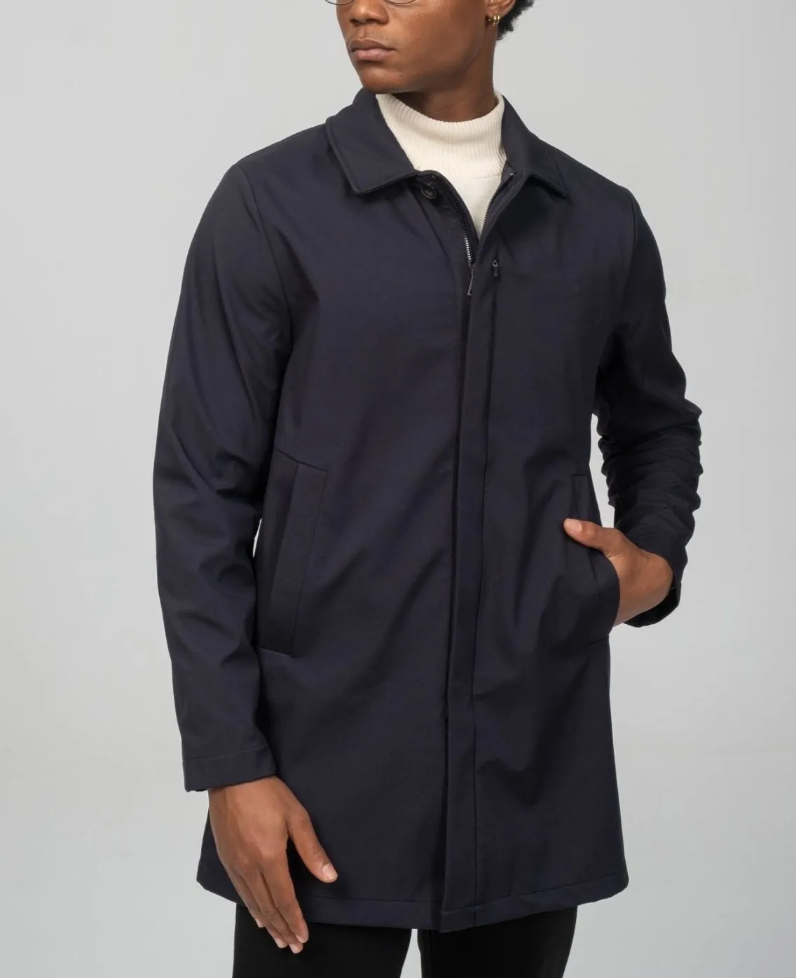 Long Lightweight Windbreaker Coat - Navy